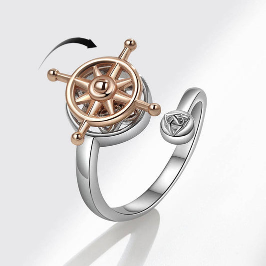 Rudder Compass Anxiety Fidget Spinner Ring in Solid Copper