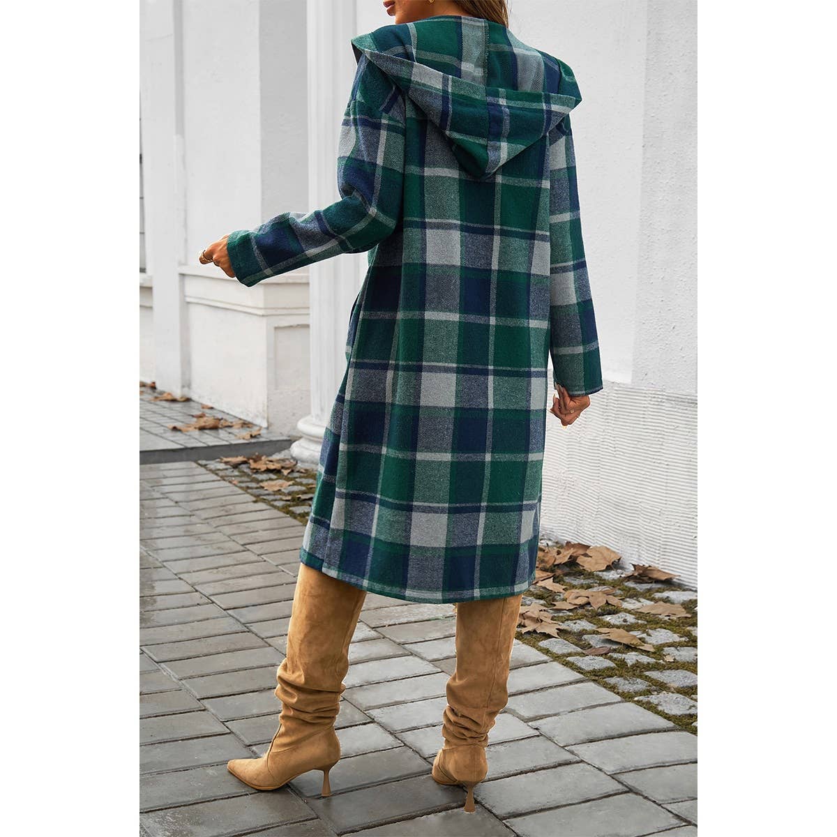 Button Hood Plaid Flannel Trench Corduroy Coat