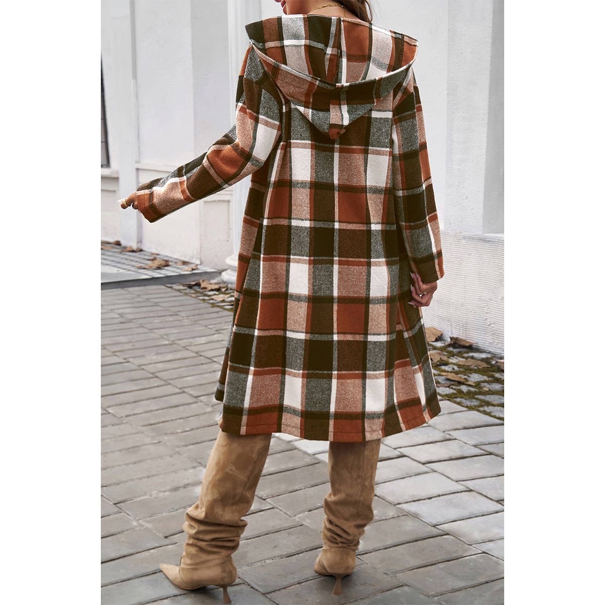 Button Hood Plaid Flannel Trench Corduroy Coat