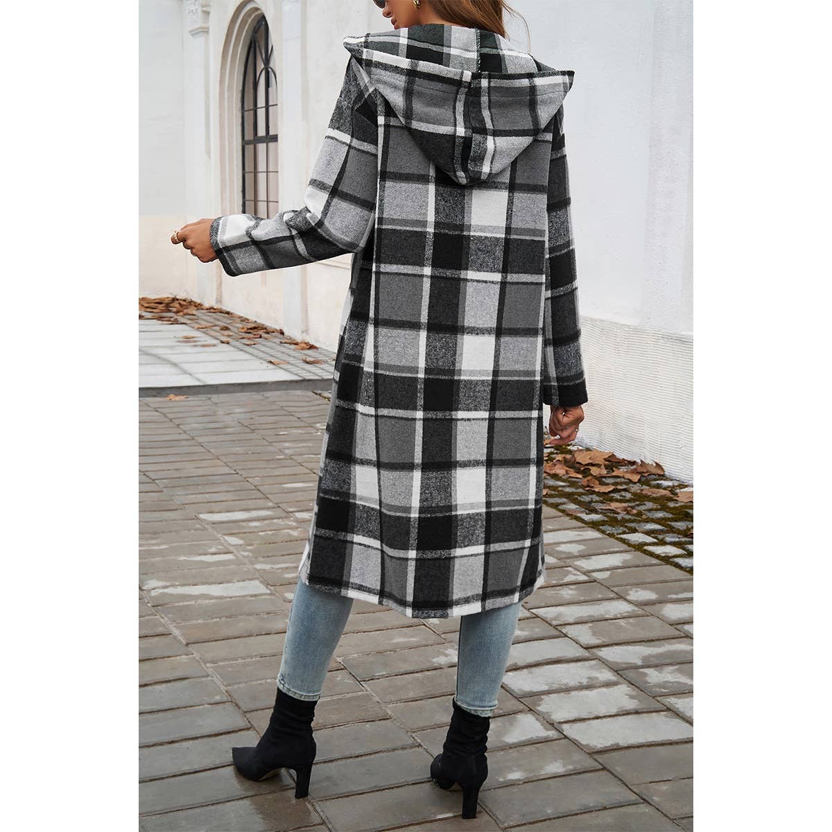 Button Hood Plaid Flannel Trench Corduroy Coat