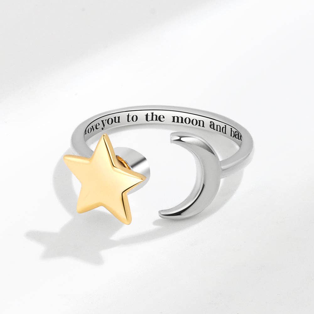 Moon Star Anxiety Fidget Spinner Ring in Solid Copper