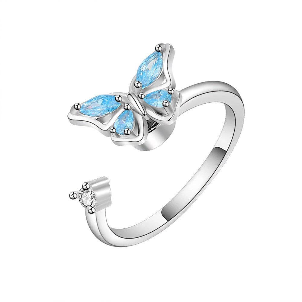 Butterfly Anxiety Fidget Spinner Ring in 925 Sterling Silver